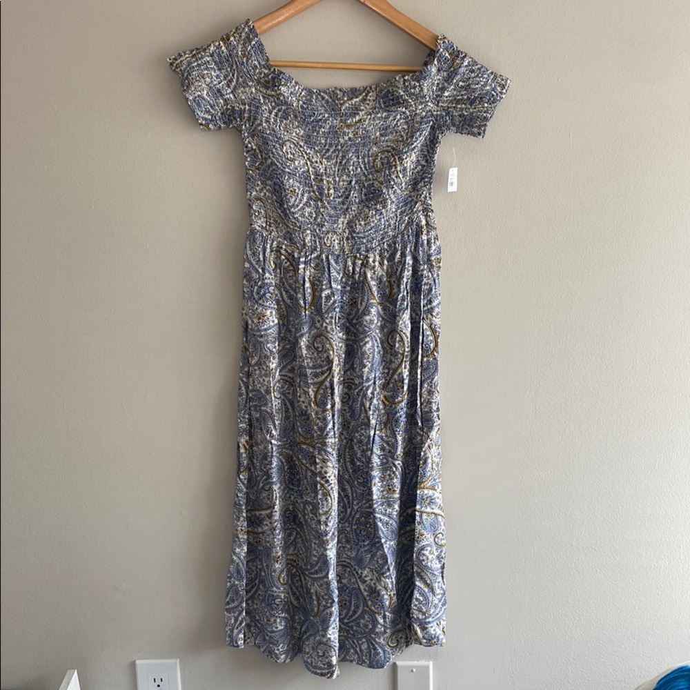 NWT Blue Paisley Off-Shoulder Dress Sz S